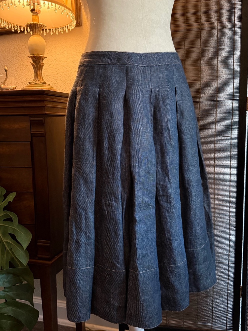 Talbots Size 2 Pleated Denim A-Line Midi Skirt Blue